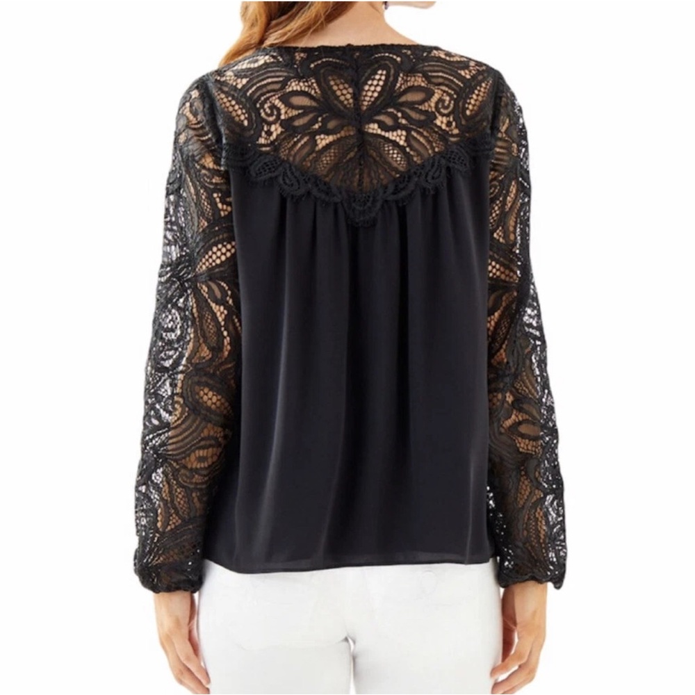 Lilly Pulitzer | Keegan Elegant Black Lace Sleeve Women's Top Sz XS - Picture 3 of 6